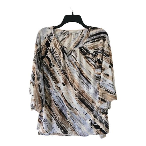 Dana Buchman Blouse Women Sz S Multicolor Print Hi Low Stretch Flare Sleeve - Picture 1 of 11